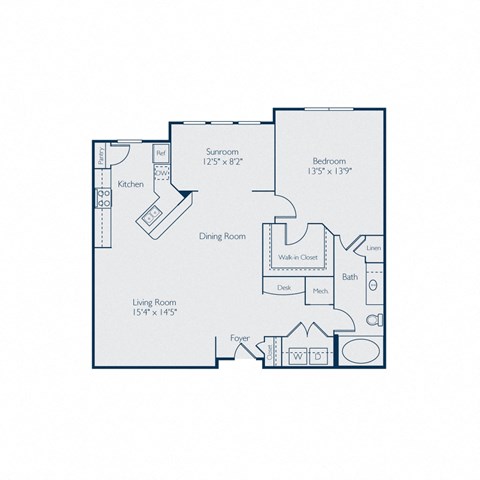 Floor plan for 1 bed, 1 bath, 1054 sqft